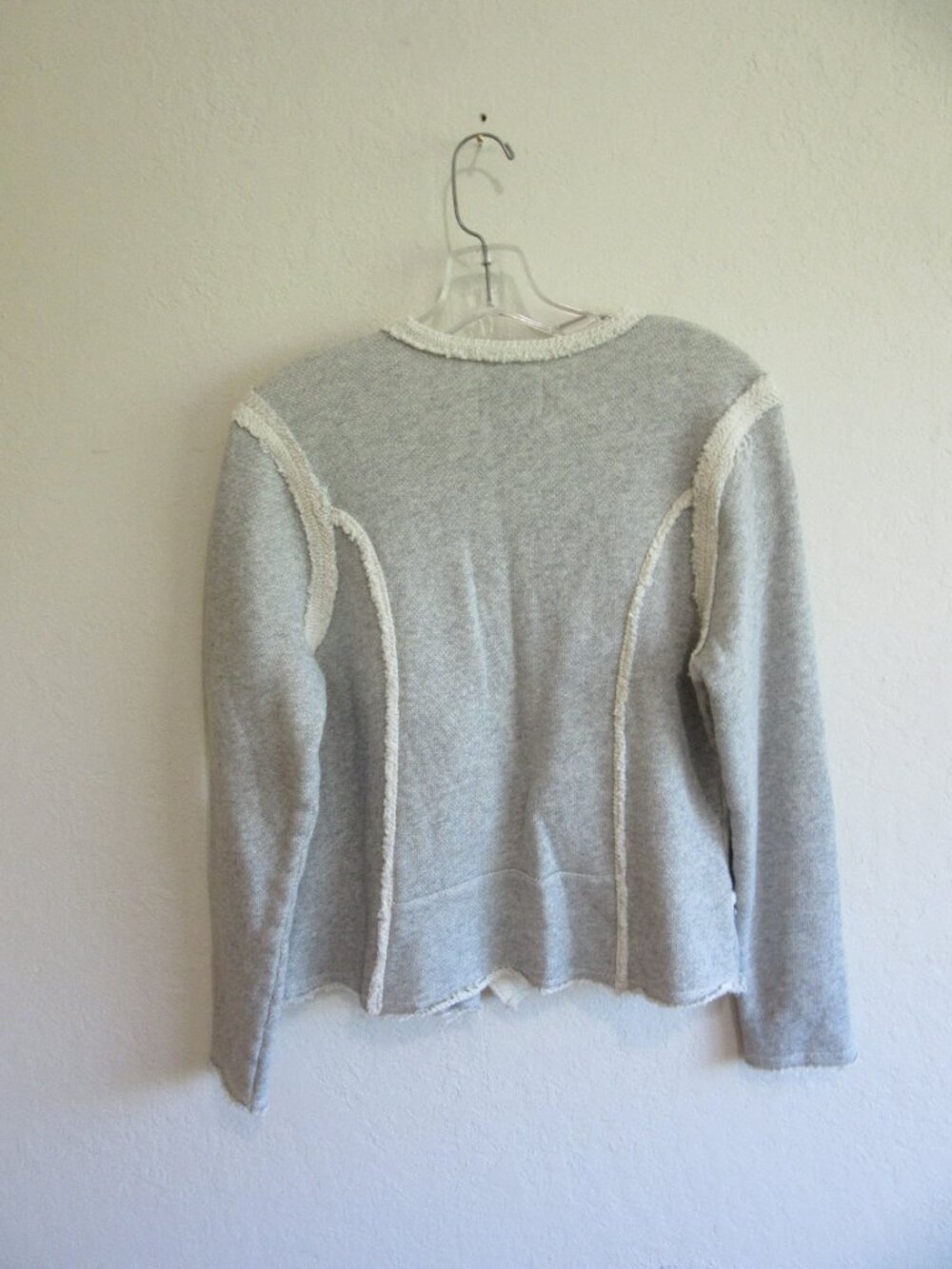Lucky Lotus Lucky Brand Gray Knit XL Raw Edges Long Sleeve Zip Sweater Jacket - Picture 3 of 4